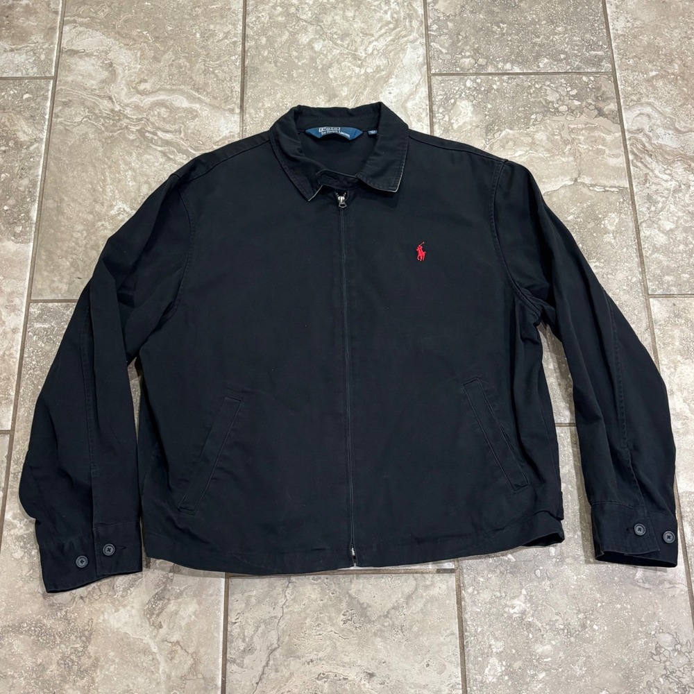 Polo Ralph Lauren Mens Harrington Jacket Black Cotton Full Zip Red Pony XL